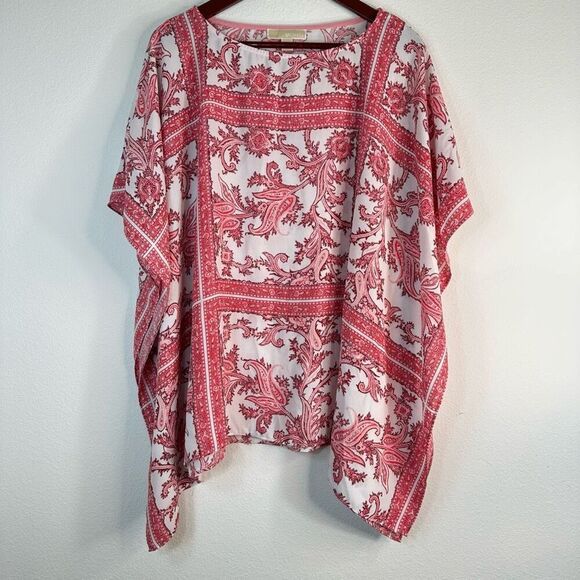 Michael Michael Kors Pink Paisley Grid Poncho Tunic Womens L/XL Feminine Summer - Picture 1 of 7